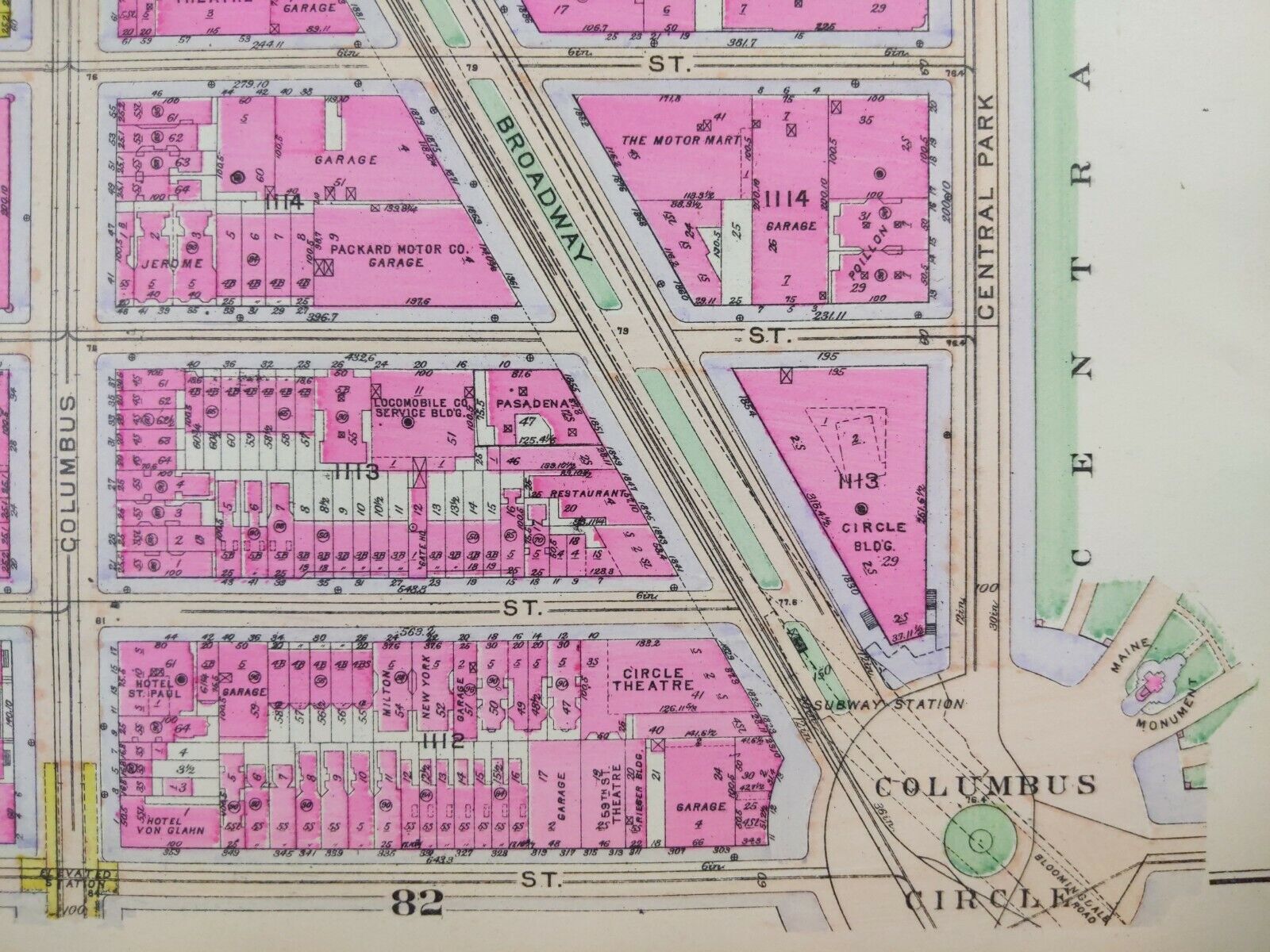 1916 COLUMBUS CIRCLE EMPIRE HOTEL LINCOLN SQ. MANHATTAN NEW YORK CITY Street Map