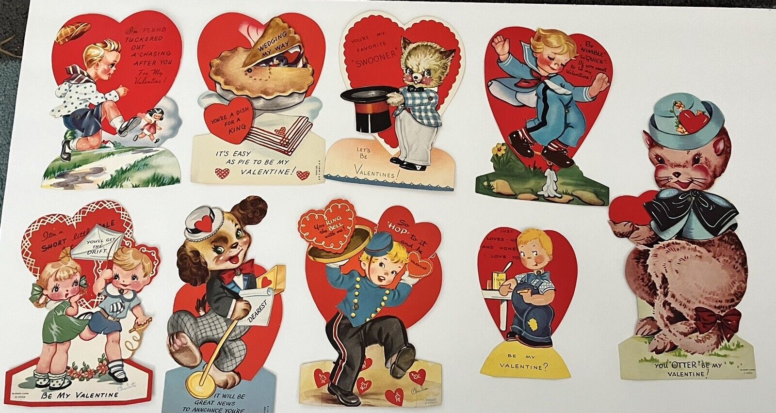 9 Vintage Action Valentine\'s Cards Americard Anthropomorphic 40\'s 50\'s Moveable