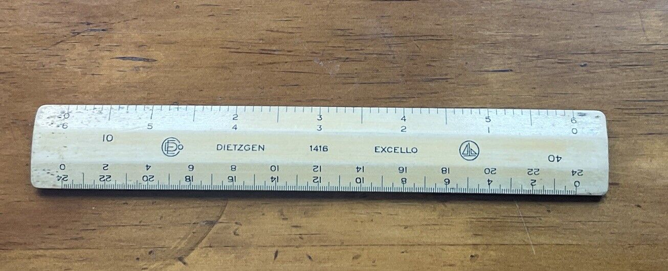 Vintage Dietzgen Excello 1416 Ruler w/ Case 6” Engineering Drafting
