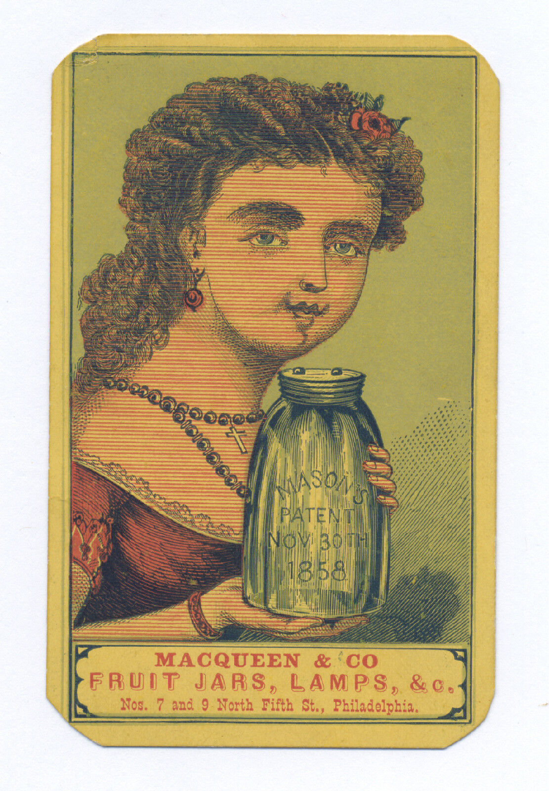 MASON\'s FRUIT JAR AD CARD PHILADELPHIA, PA MACQUEEN & CO. ORIGINAL ULTRA RARE 