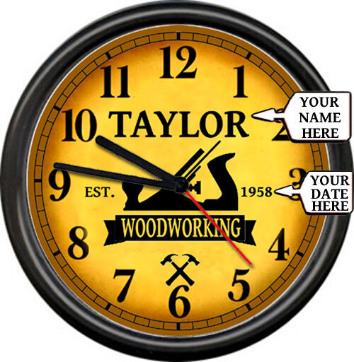 Personalized Woodworking Carpenter Wood Carpentry Shop Tools Sign Wall Clock 