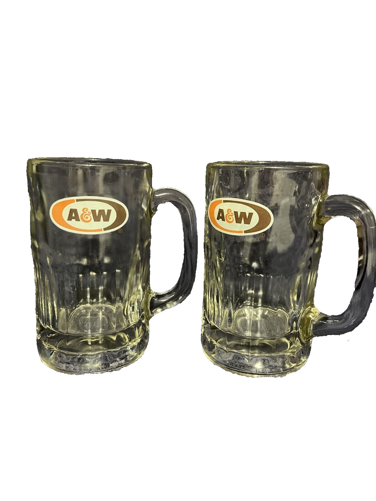 2 Vintage A&W Root beer Heavy Thumbprint coke float Mugs 6 Inch glasses