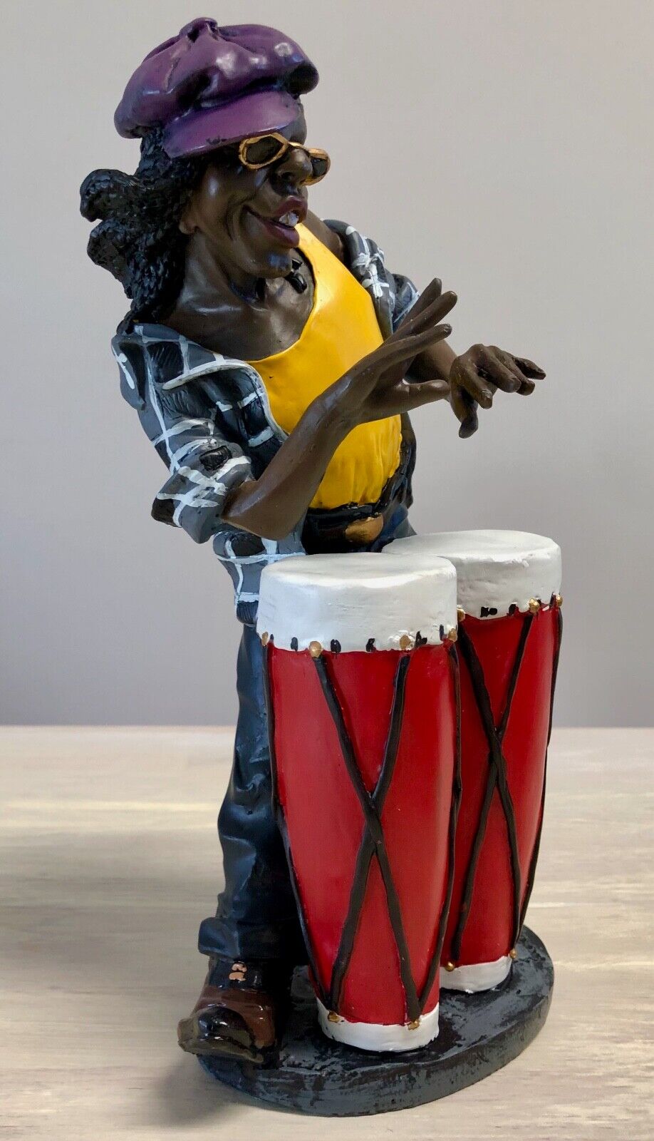Reggae Rasta Nyabinghi Drummer Hand Sculpted Clay Statue Signed Vintage