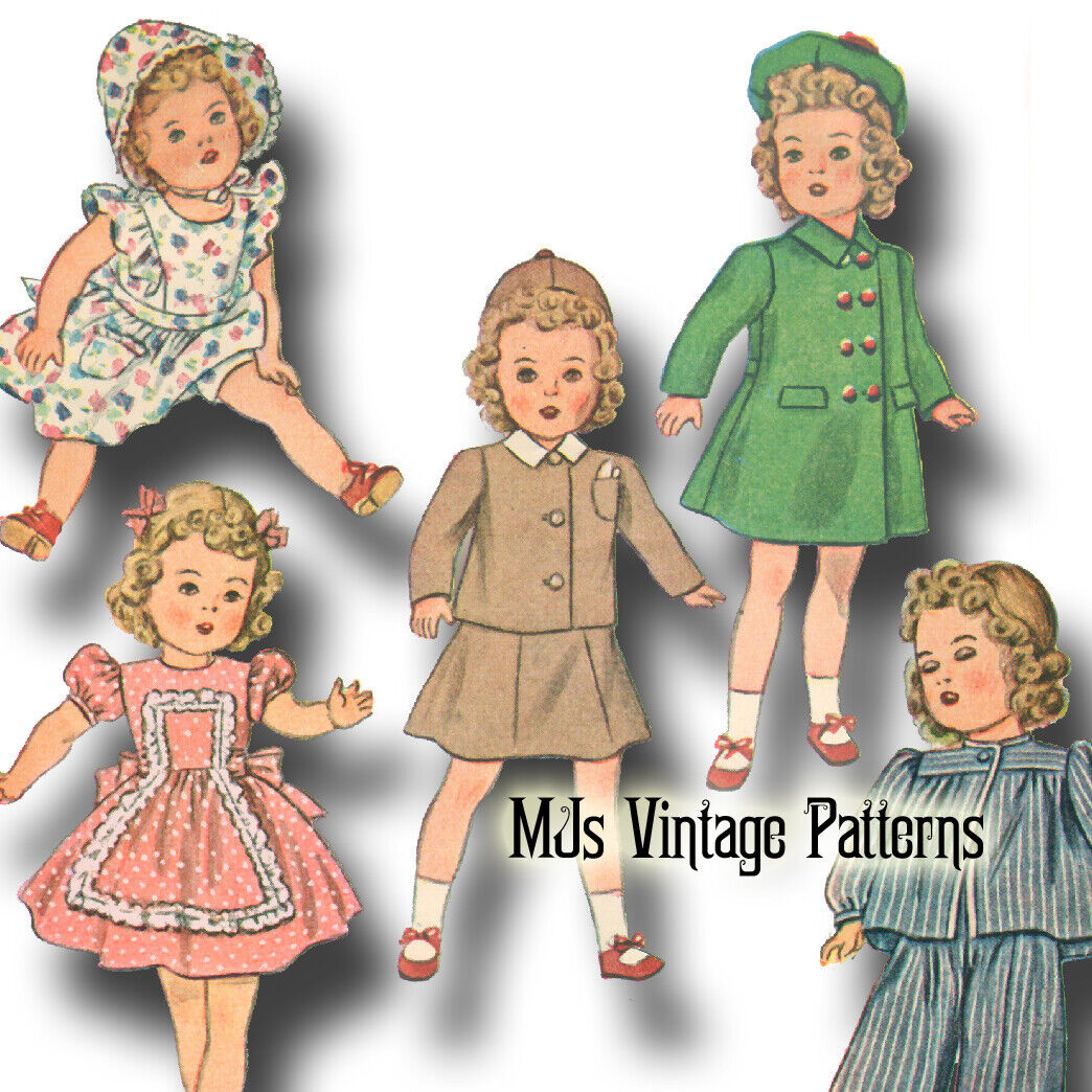 Vtg 40s Dress, Coat Doll Clothes Pattern ~ for 11