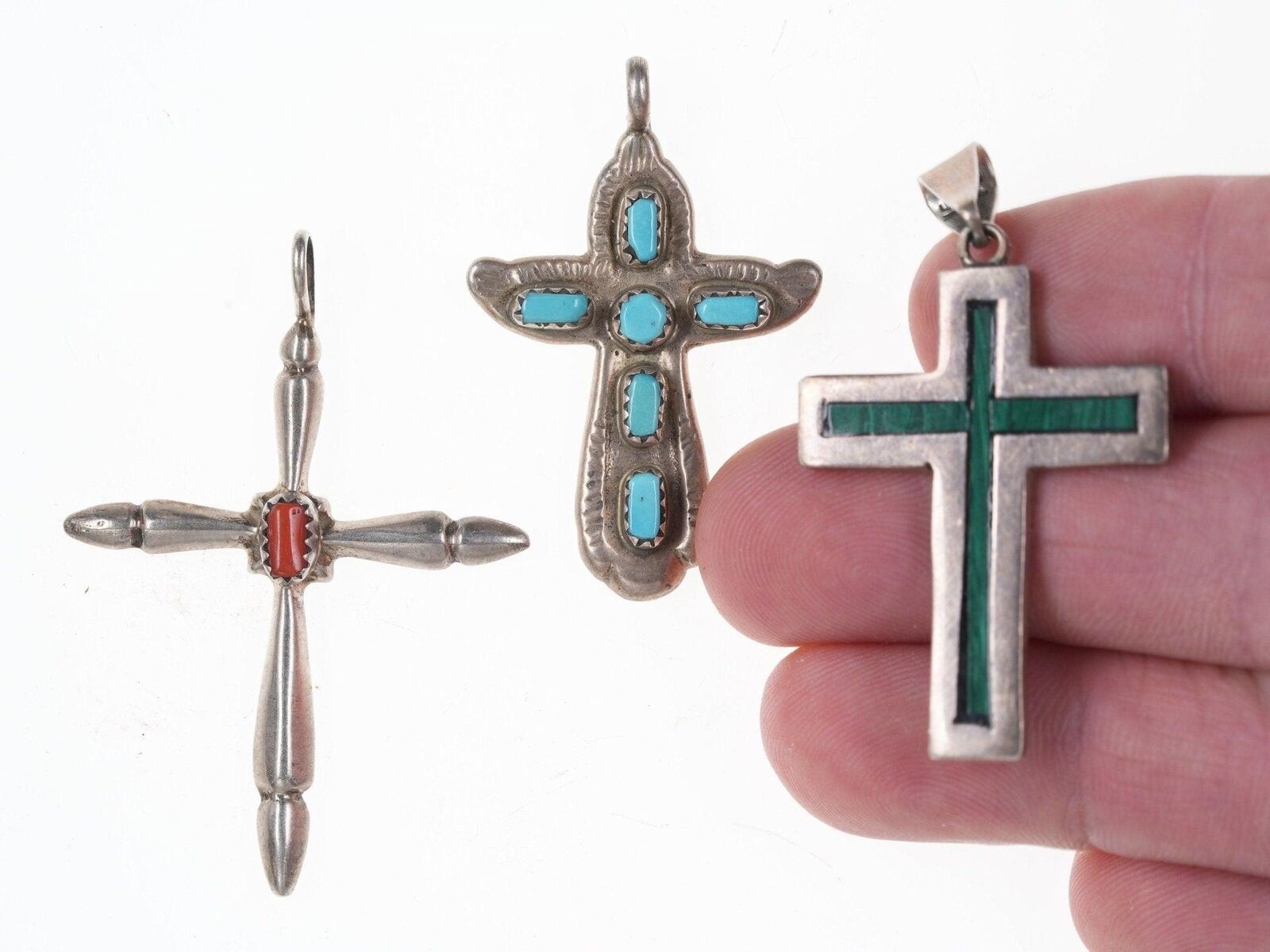 3 Vintage Southwestern/Native American sterling cross pendants