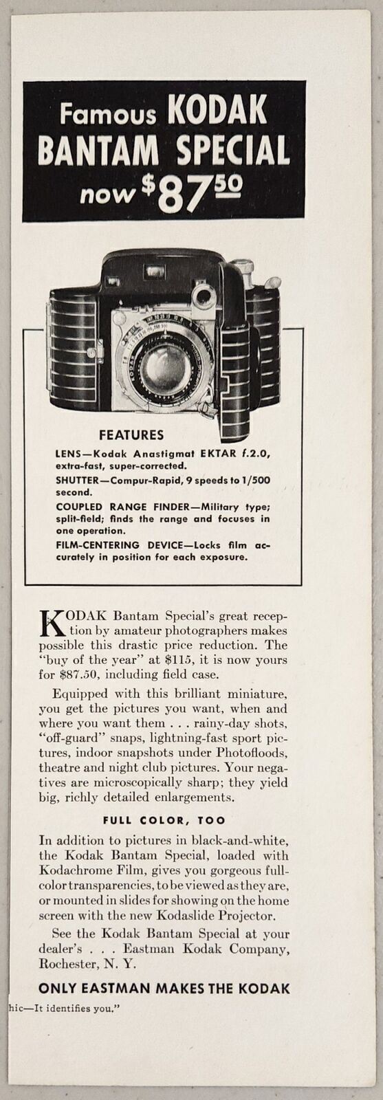 1938 Print Ad Kodak Bantam Special Cameras Eastman Rochester,New York
