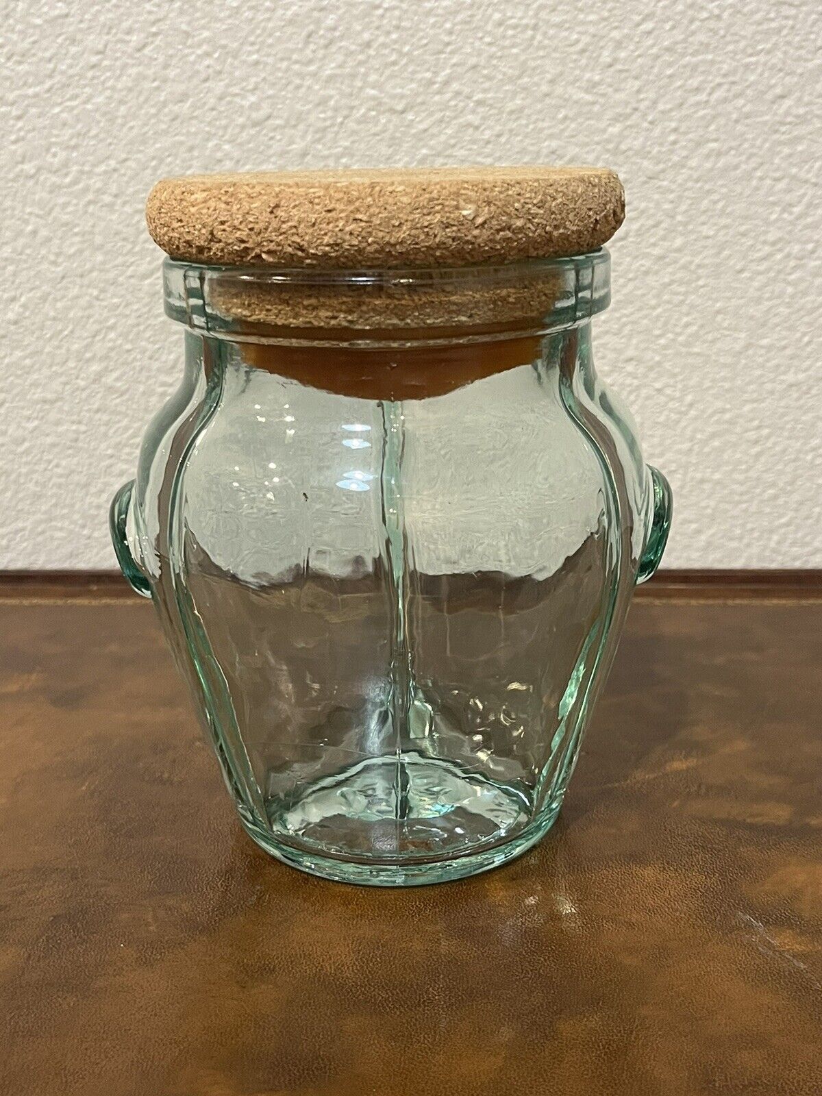 Vintage Green Glass Triple Divided Jar with Cork Lid, SVE Italy, Great Condition