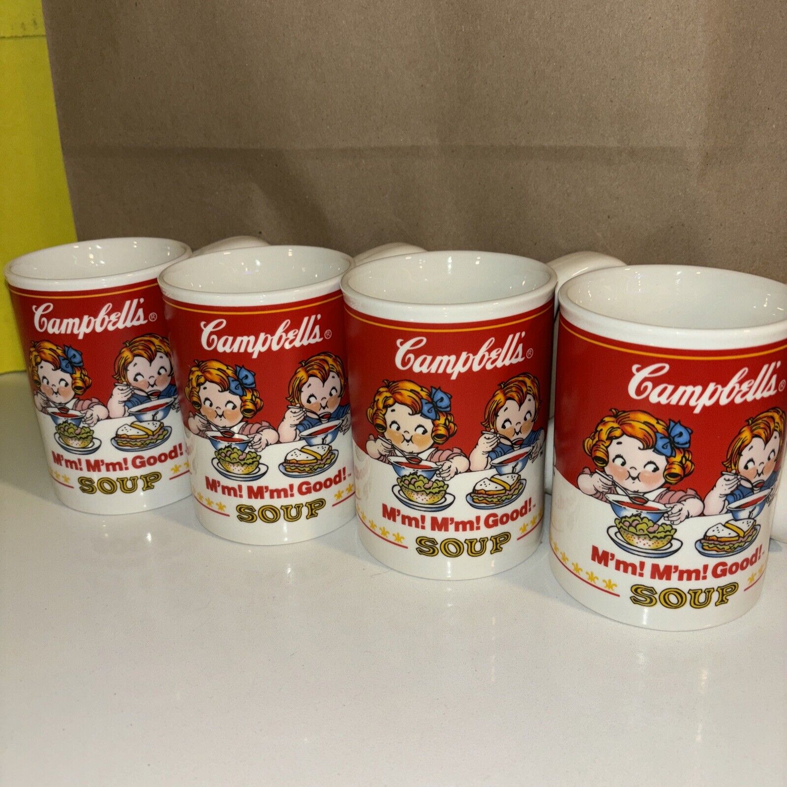 Set Of 4 Vintage Gibson Campbell\'s Kids Soup Mugs  - 2001- Laddle Handke Design