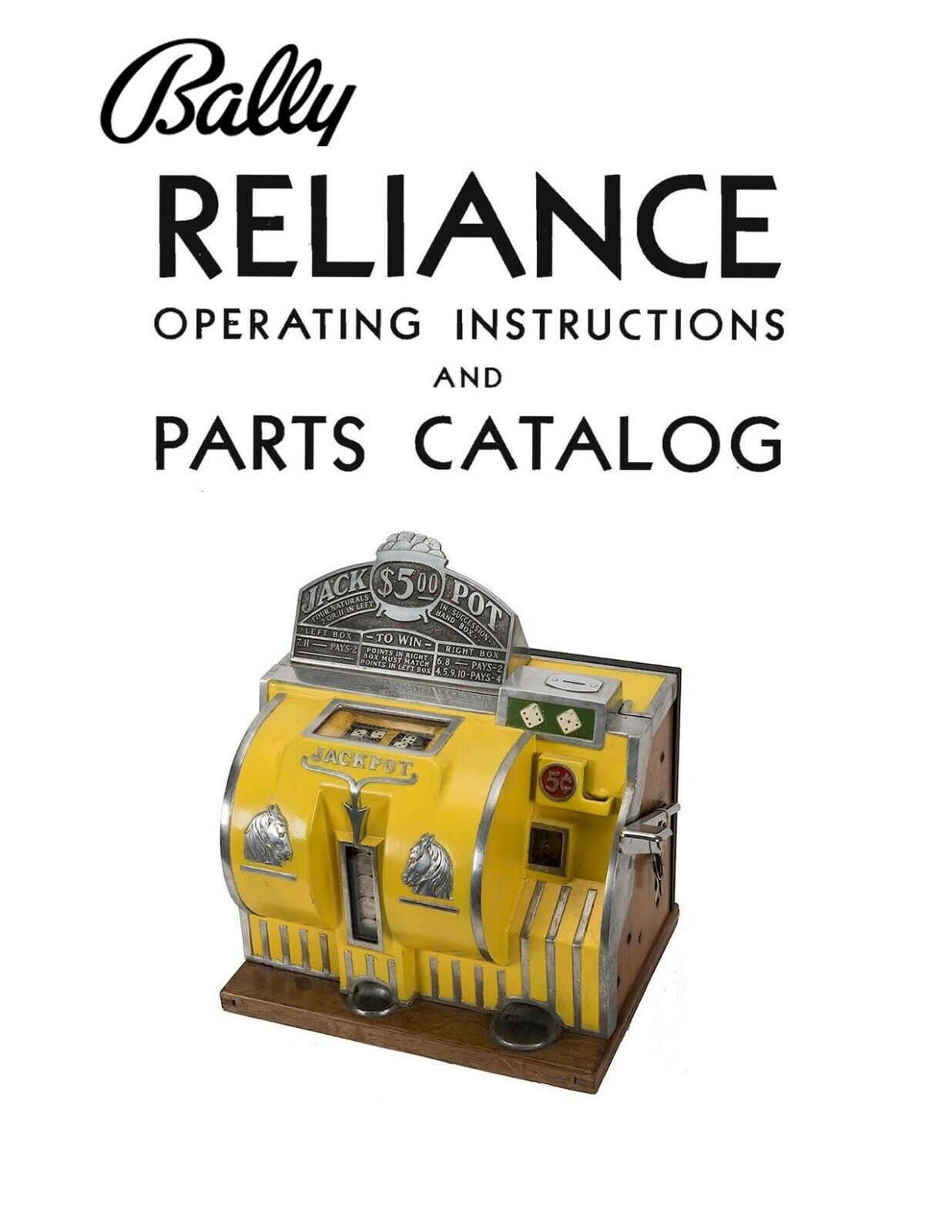Bally\'s Reliance Dice Machine Operating Instructions & Parts Catalog 15 Pg.1936
