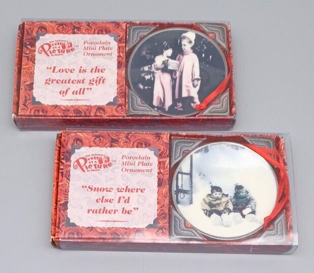 2 Pretty As A Picture Ornaments, Mini Plates Vintage 1997  In Boxes Christmas