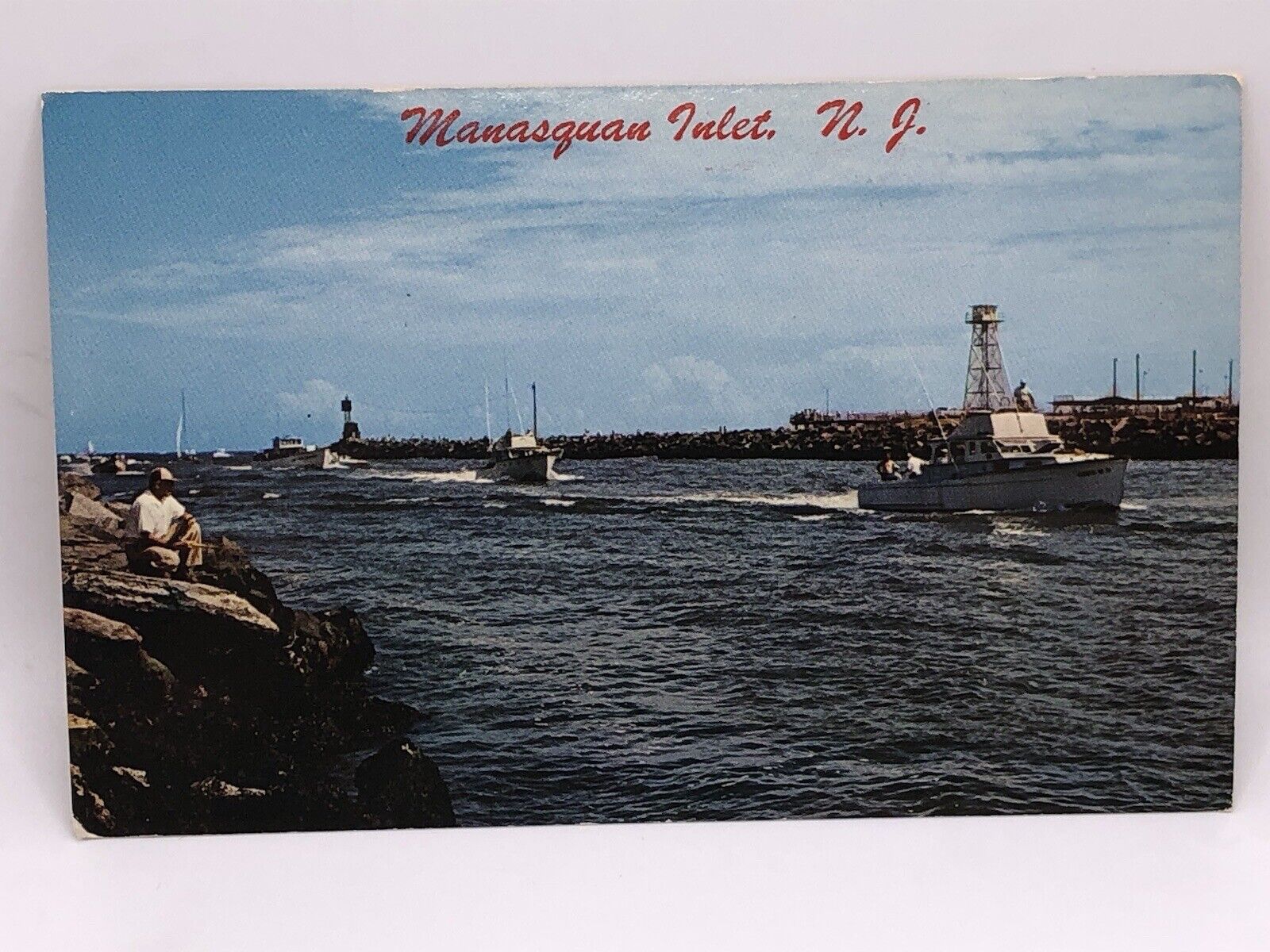 Postcard Manasquan Inlet New Jersey Point Pleasant Boats Unposted