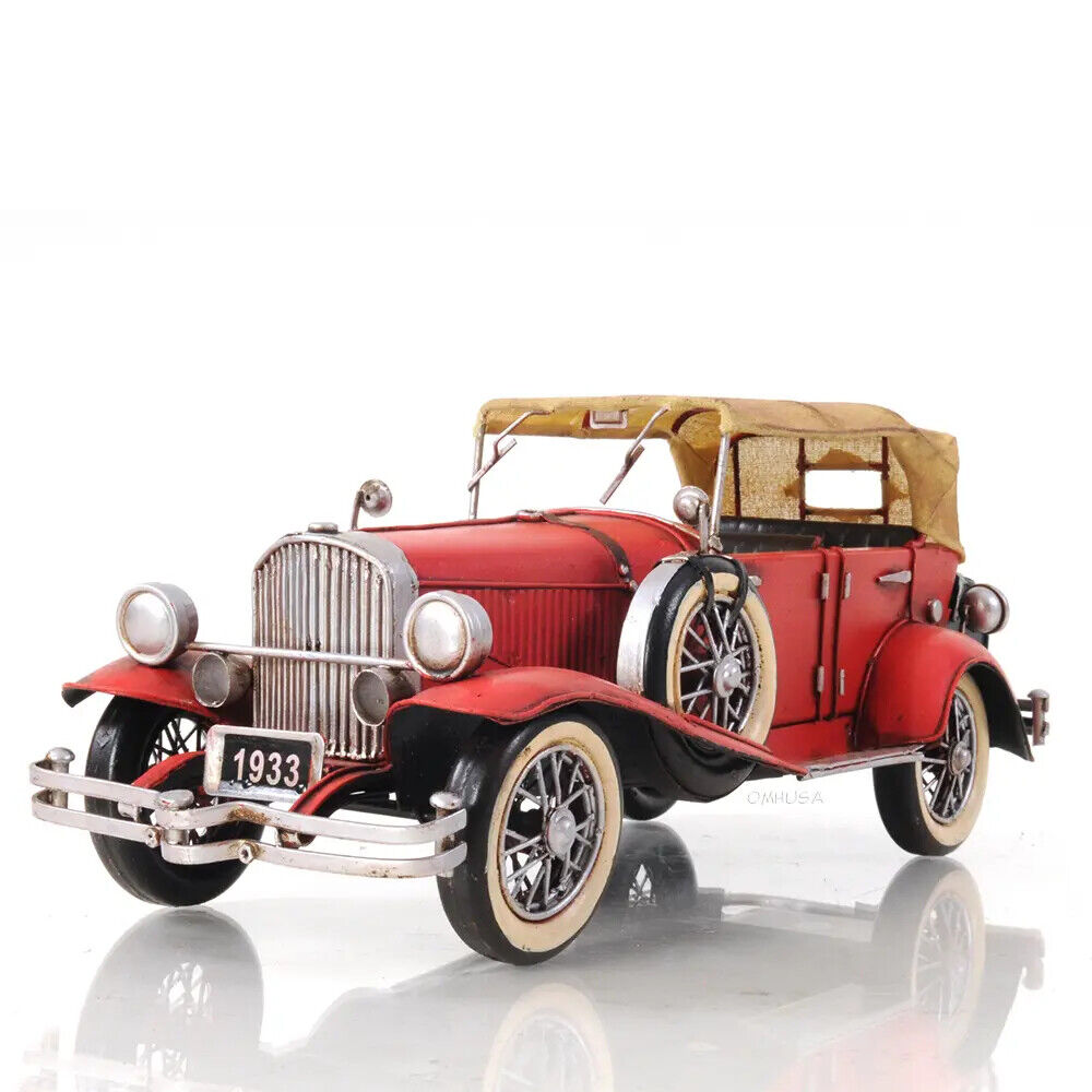 1933 Red Duesenberg J 1:12 | Handcrafted Model Car w/ Hood Ornament & Iron Frame