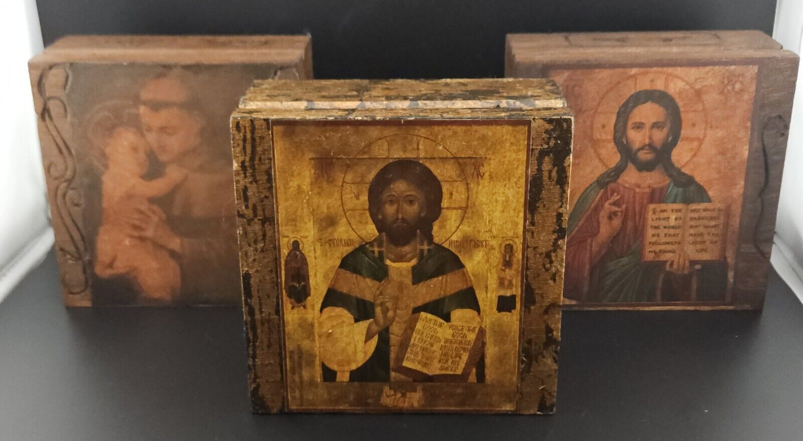 Wood Art-Three Christian Trinket Boxes