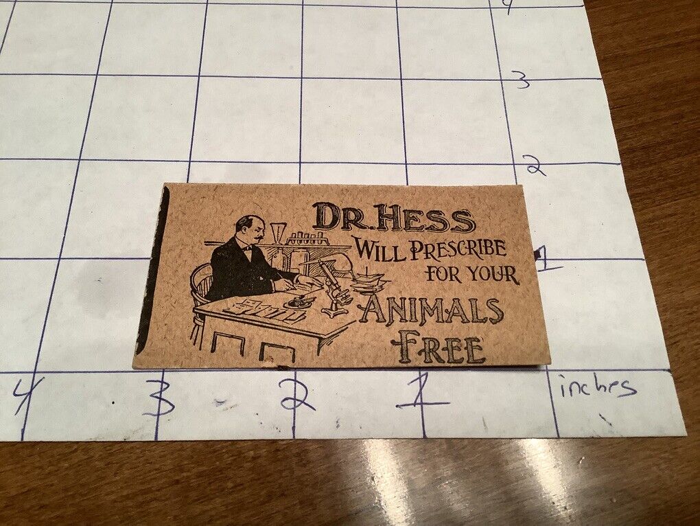 Vintage Original - DR. HESS ashland ohio - card, FREE ANIMAL PERSCRIPTION