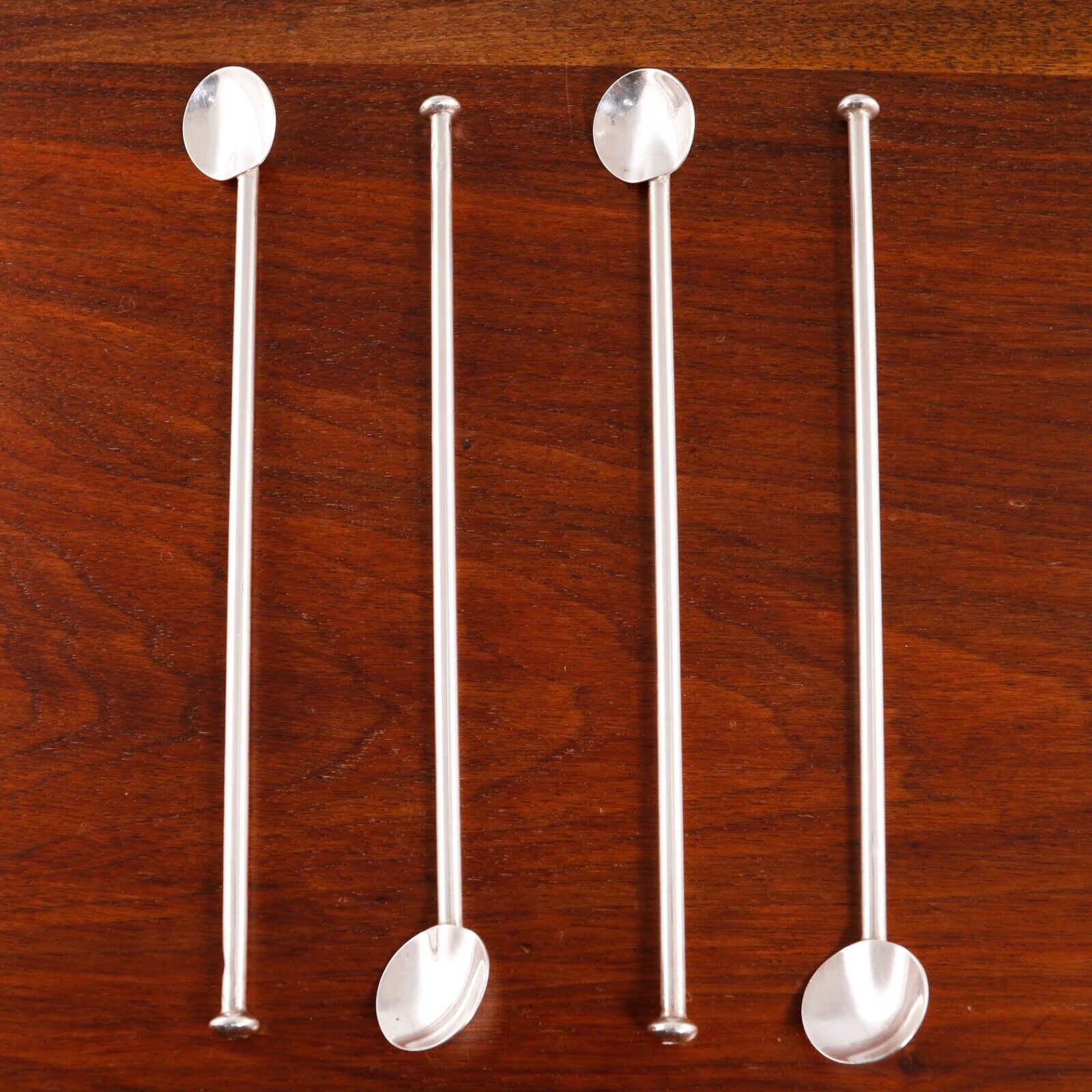 4 MEXICAN STERLING SILVER SIPPER STRAW SPOONS CIRCULAR BOWLS STURDY NO MONO
