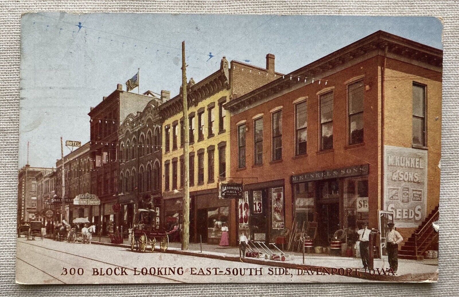 300 Block Looking East-South Side, Davenport, Iowa, Vintage Postcard
