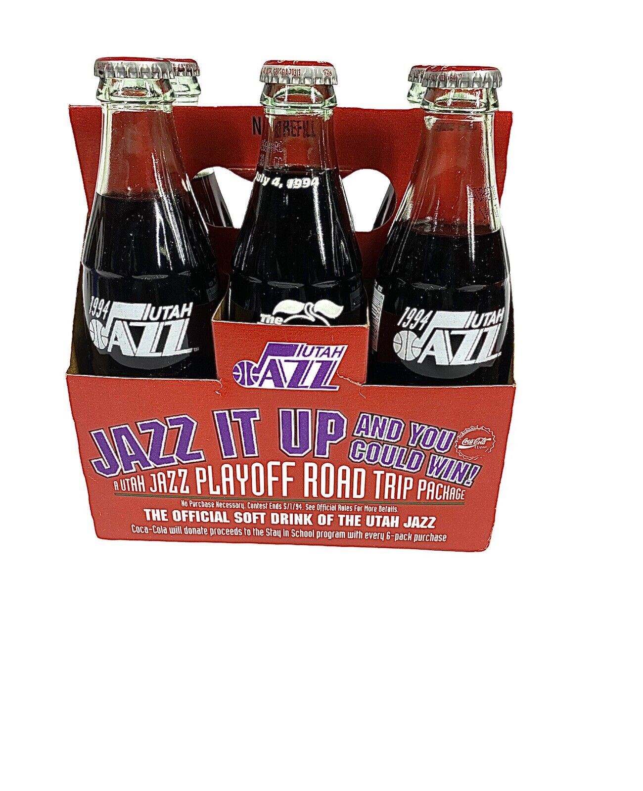 Original Vintage 1994 Utah NBA Jazz Coca-Cola Classic Bottles 6pk Coke