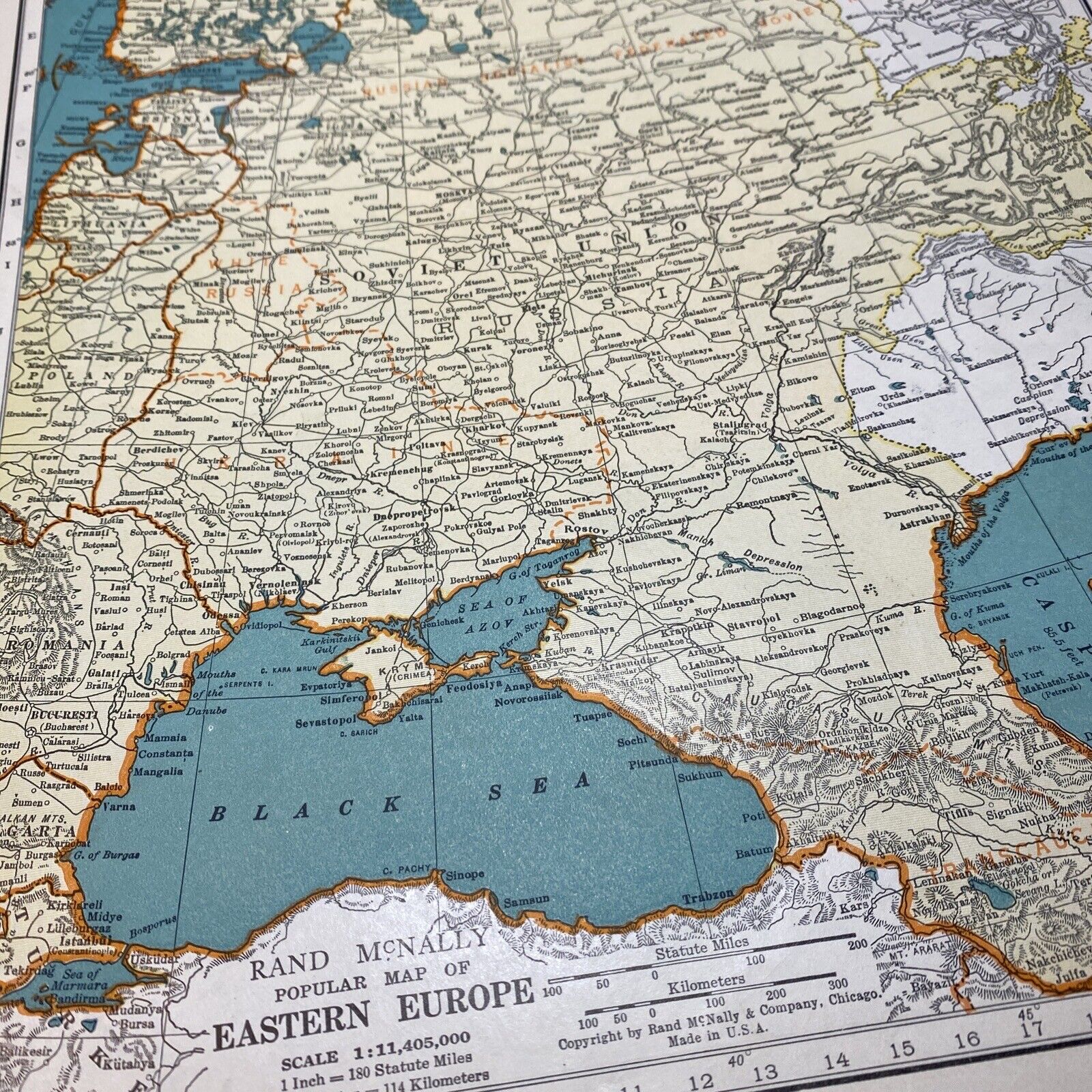 1940's Eastern Europe Soviet Union Ukraine White Russia atlas Map Vtg pre  WW2