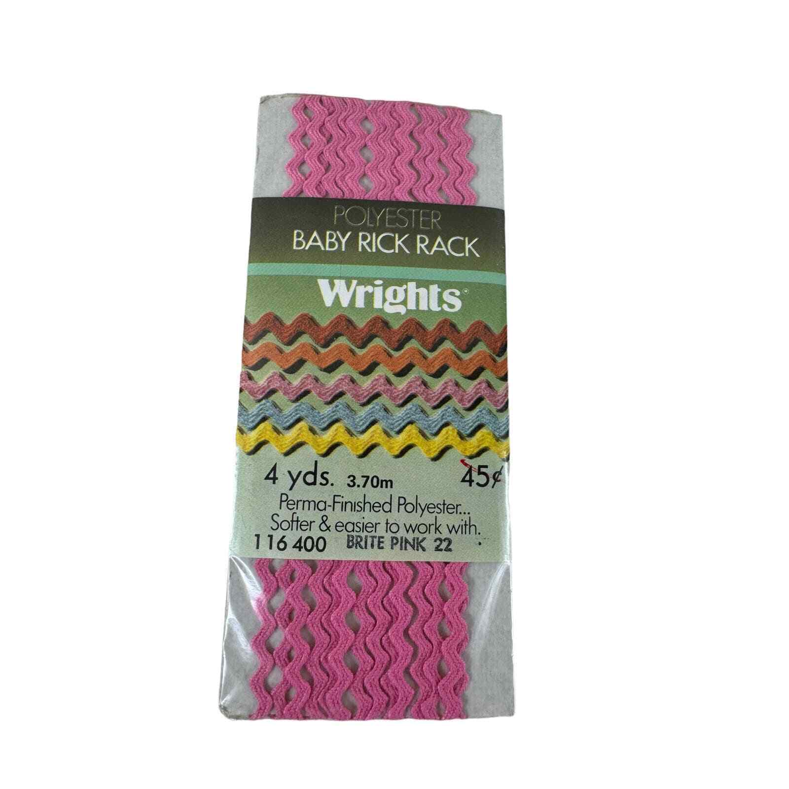 New In Package Vintage Wrights Brite Pink 22 Polyester Baby Rick Rack 4 Yard USA