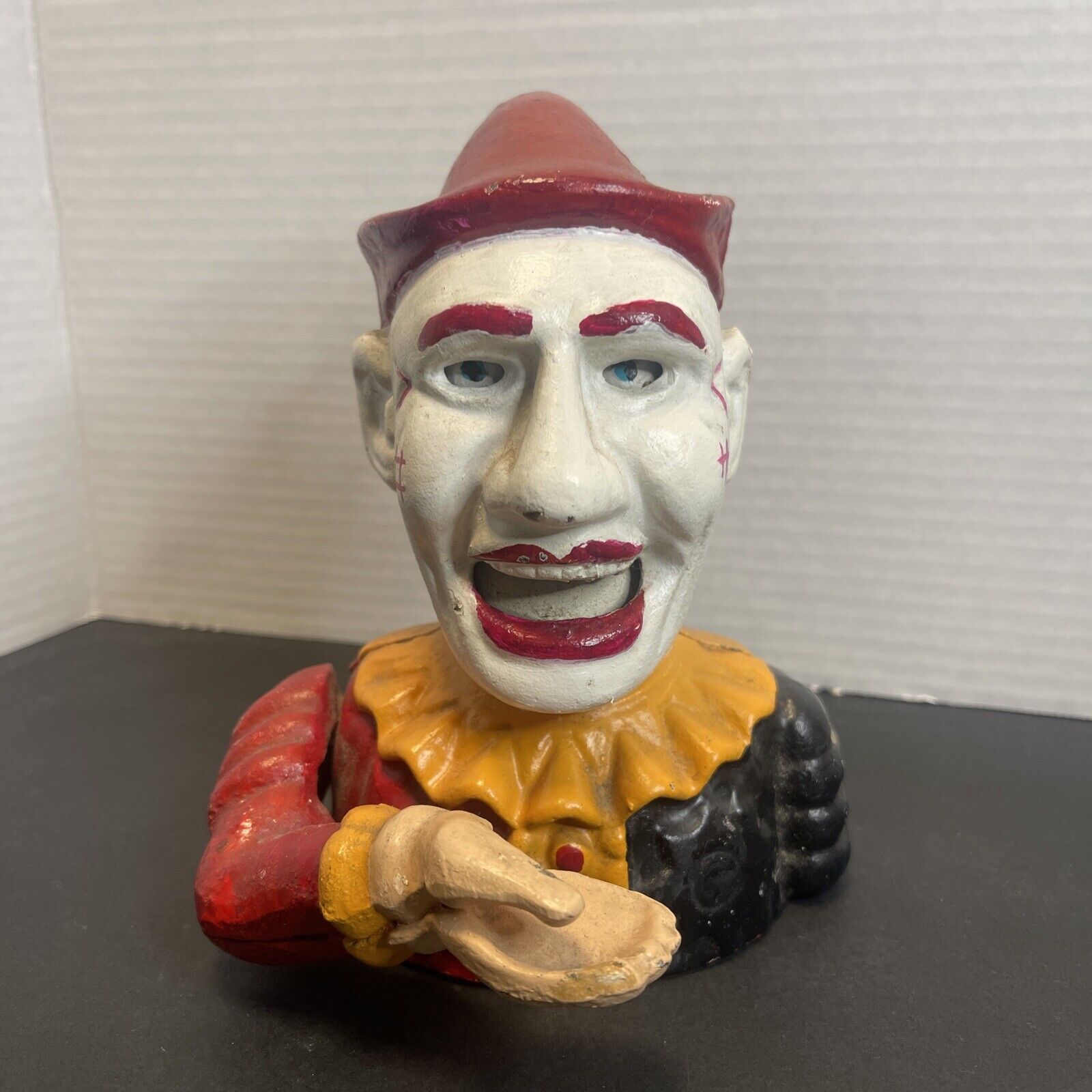 Antique Cast Iron Humpty Dumpty Bust Circus Clown Mechanical Coin Bank