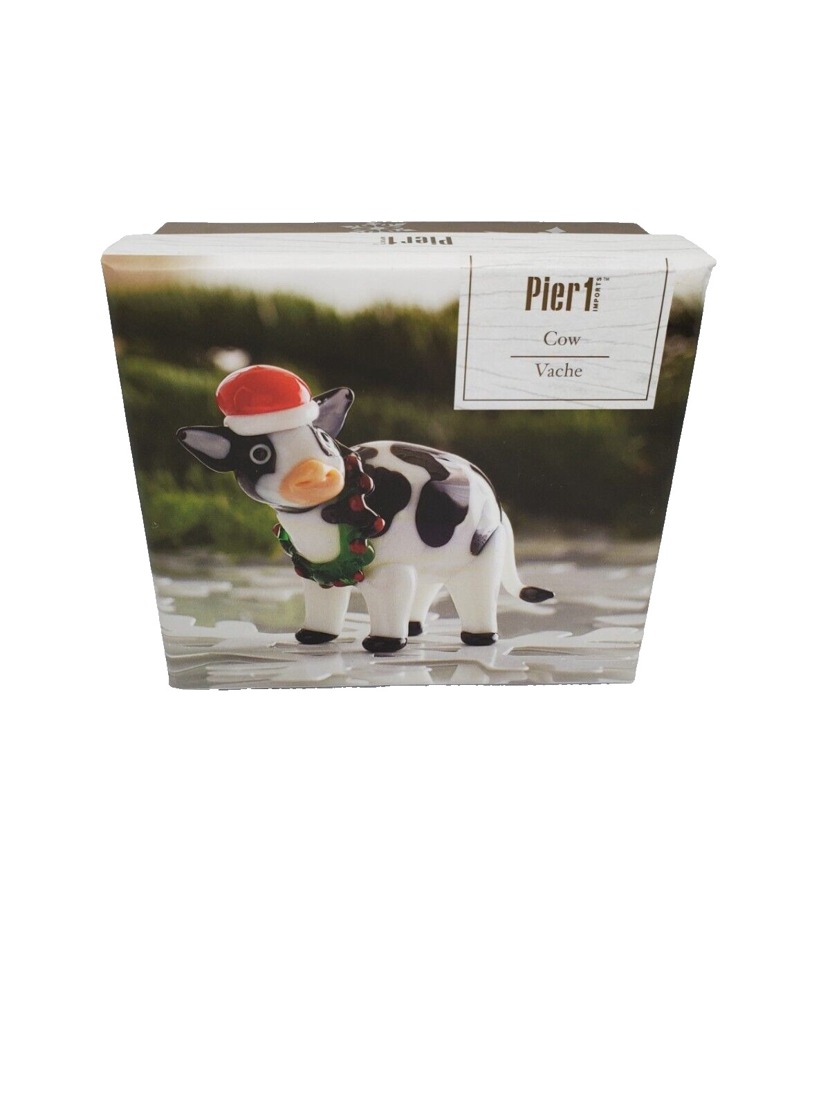 Pier One Art Glass Cow Heifer Figurine Handcrafted Christmas Decor - New in Box