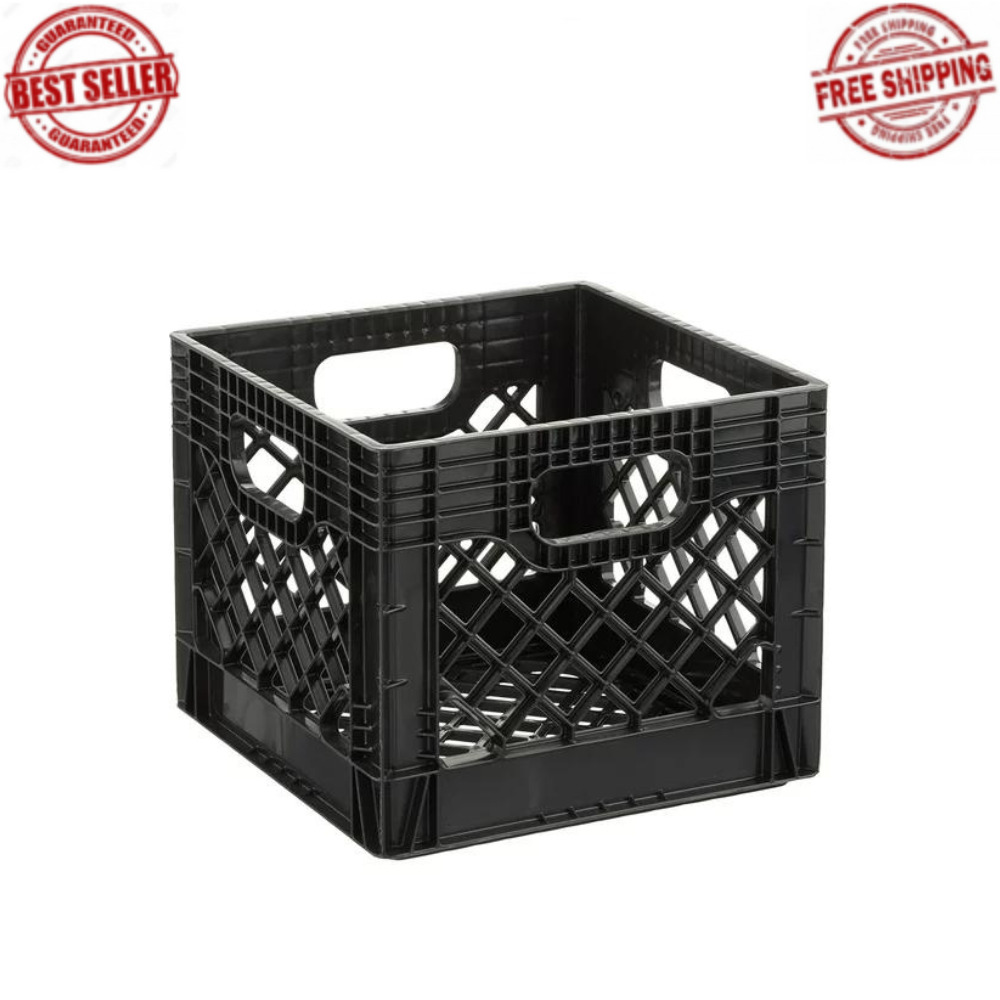 16 QT Plastic Heavy-Duty Plastic Square Milk Crate Black (FREE SHIPPING)