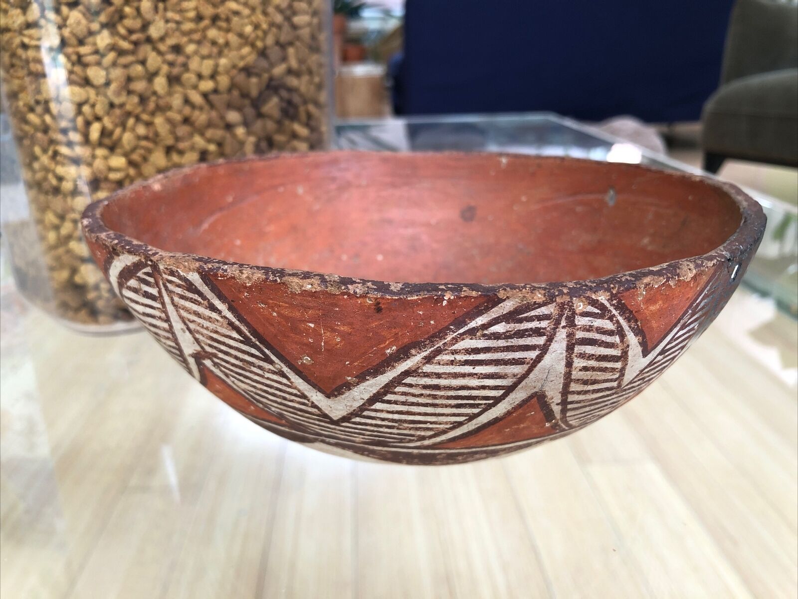 Rare Antique Polychrome Native American Isleta Pueblo Pottery Bowl 8-1/4”w