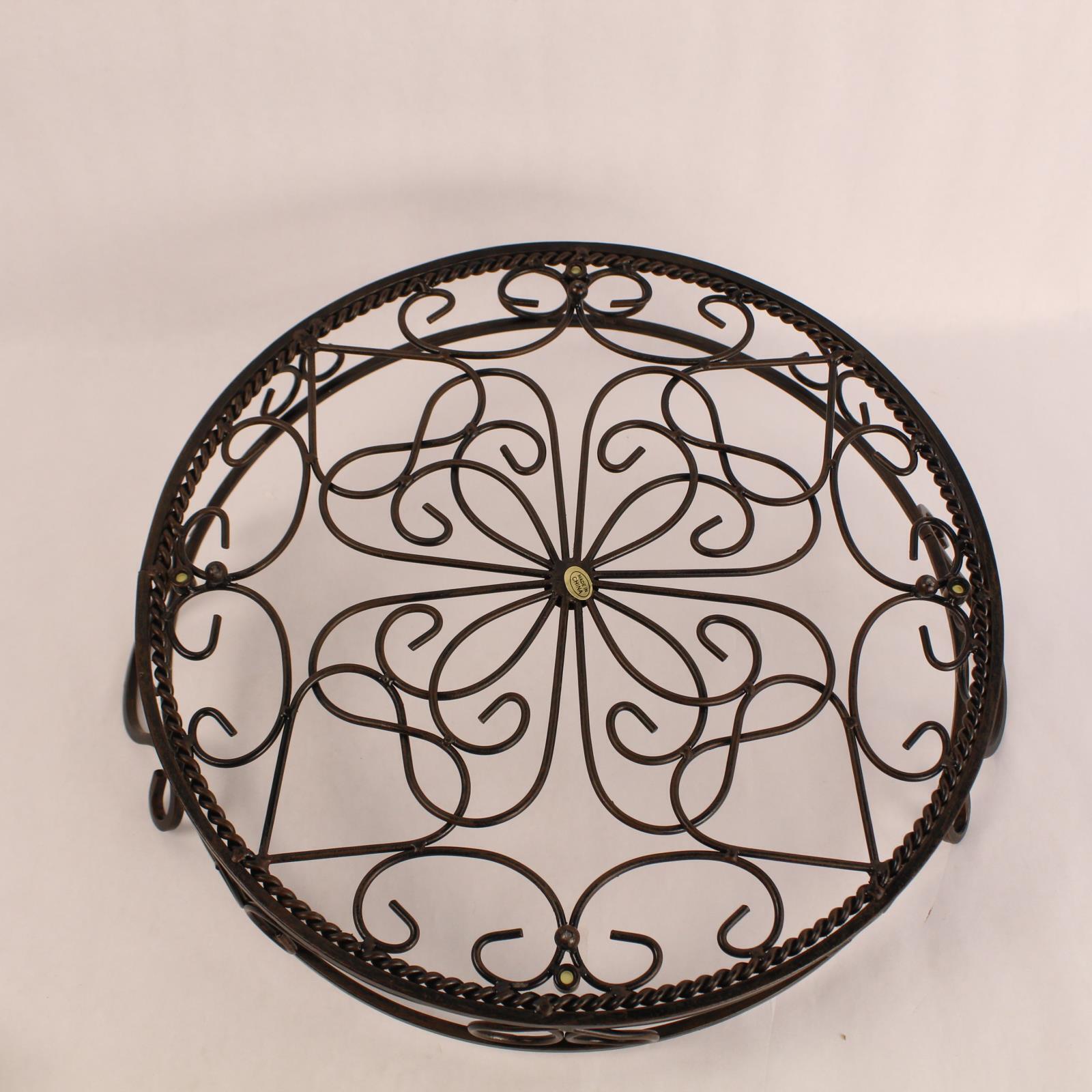 Southern Living at Home Jamestown Round Wrought Iron Glass Tray Footed Handles