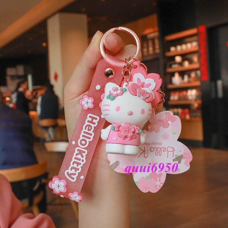 NEW Cute Pink Hello Kitty Sakura Keychain Keyring Bag Key Pendant Charm Girl Gif