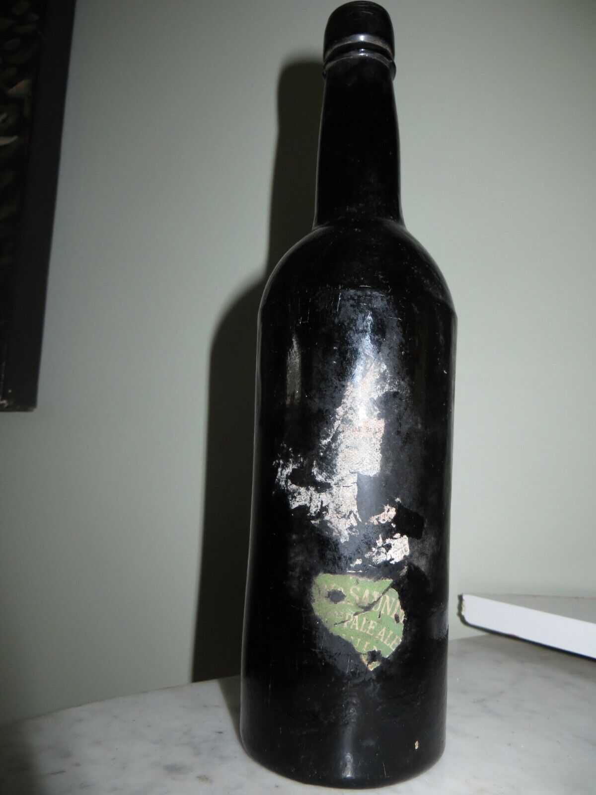 Antique Pale Ale Bottle Dark Olive Green Applied Top Iron Pontil 1800\'S Cylnder 
