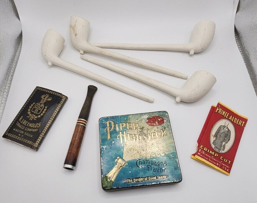 Vintage Antique Collectible Tobacciana Lot Pipes Tin Papers R.J. Reynolds Piper