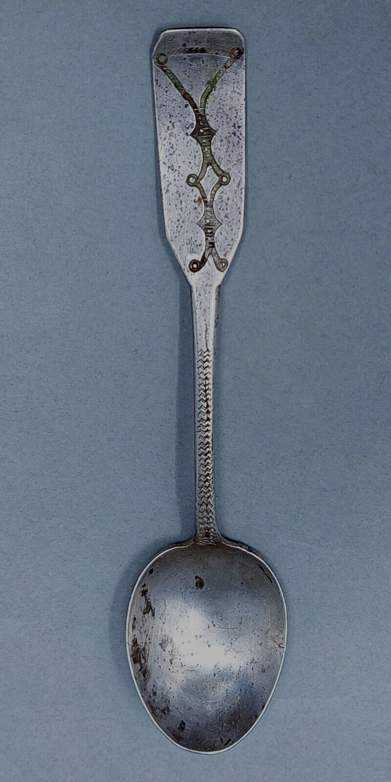 Rare HANDWROUGHT Navajo Antique Silver Souvenir Spoon Geometric Dsgn Circa 1900