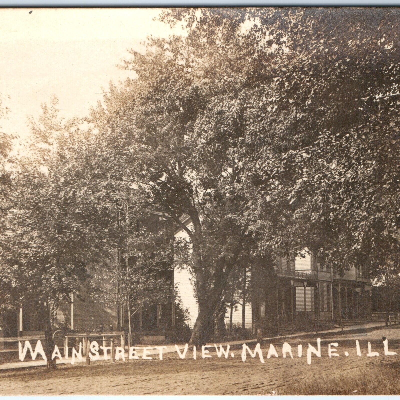 c1900s Marine, IL Main St RPPC Street View Downtown Victorian Houses Photo A154
