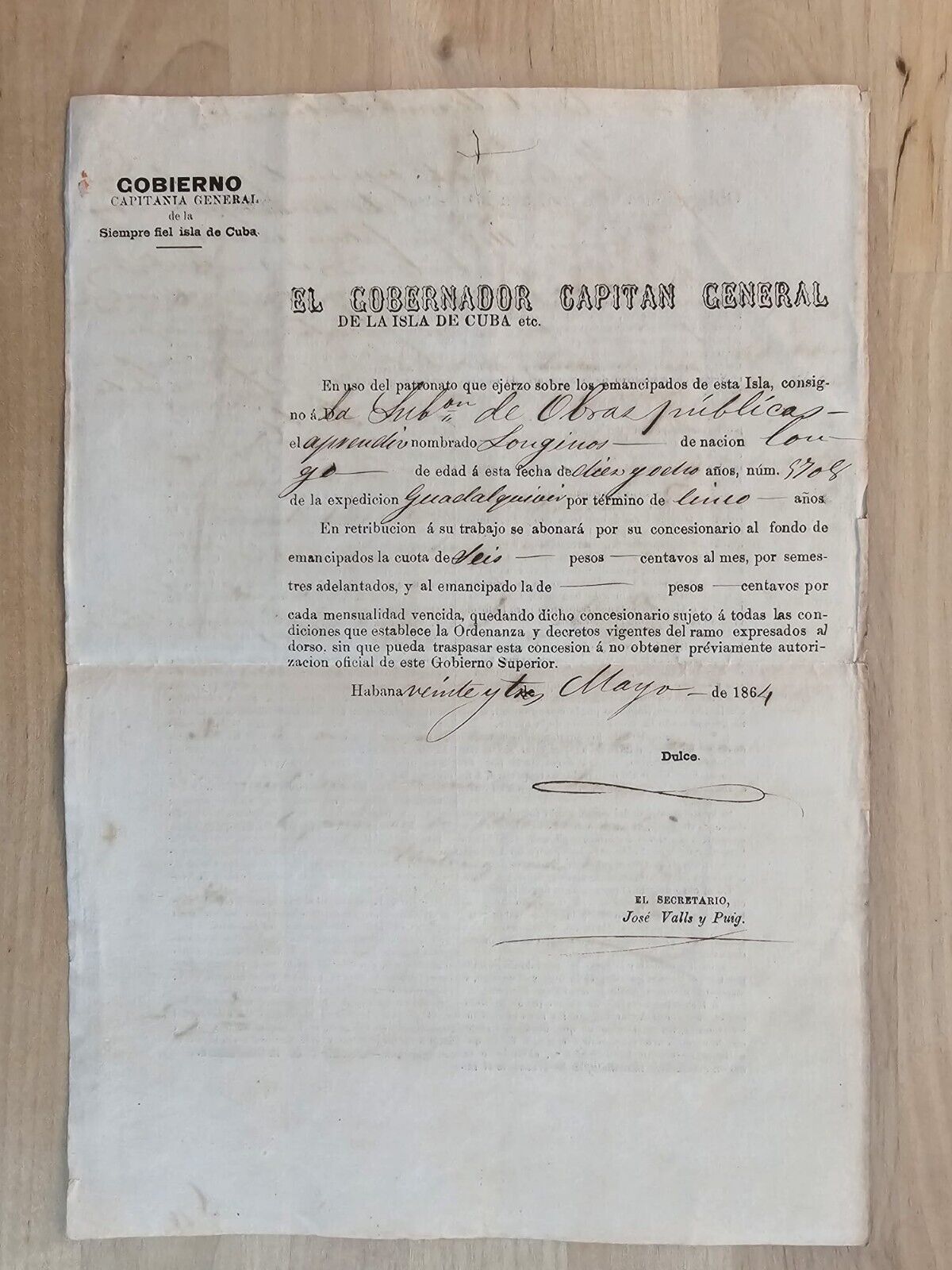 ANTIQUE Cuban Cuba Letter 1864 Slave AFRICAN Working Contract RARE DOCUMENT