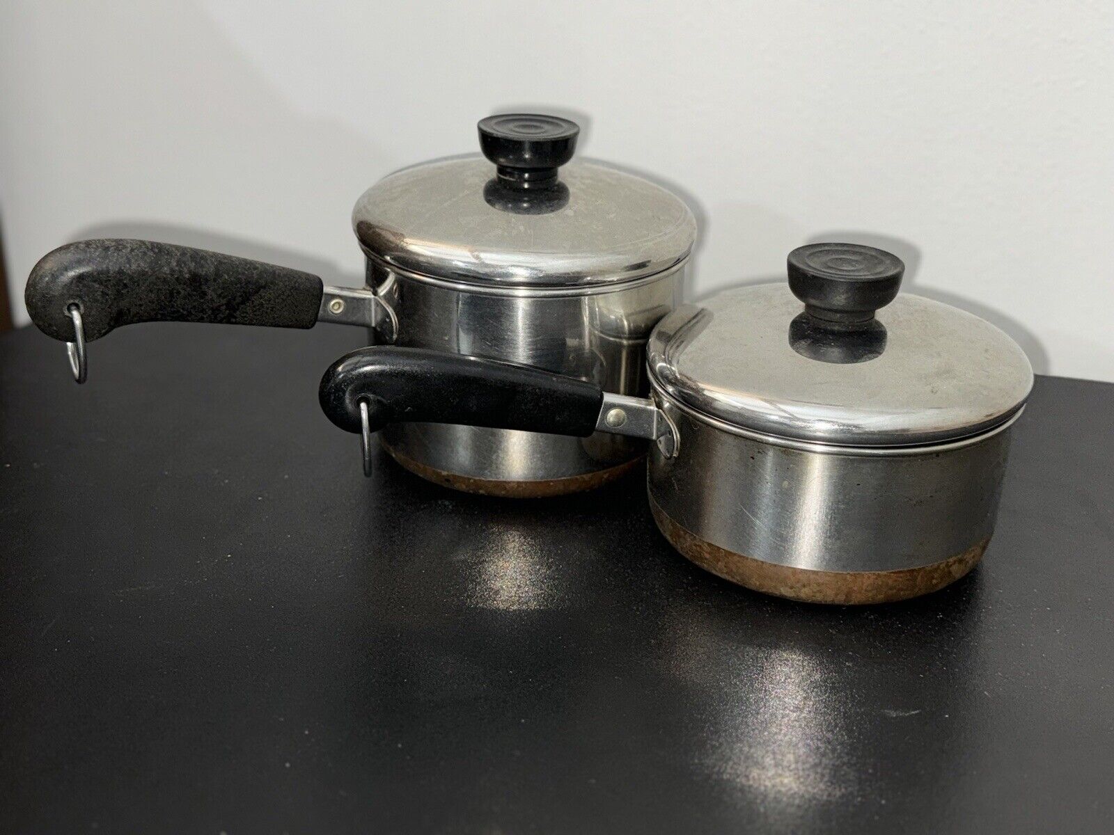 Vintage Lot of 2 Revere Ware Copper Bottom Cookware Pots & Lids 1qt & 2 qt- USA