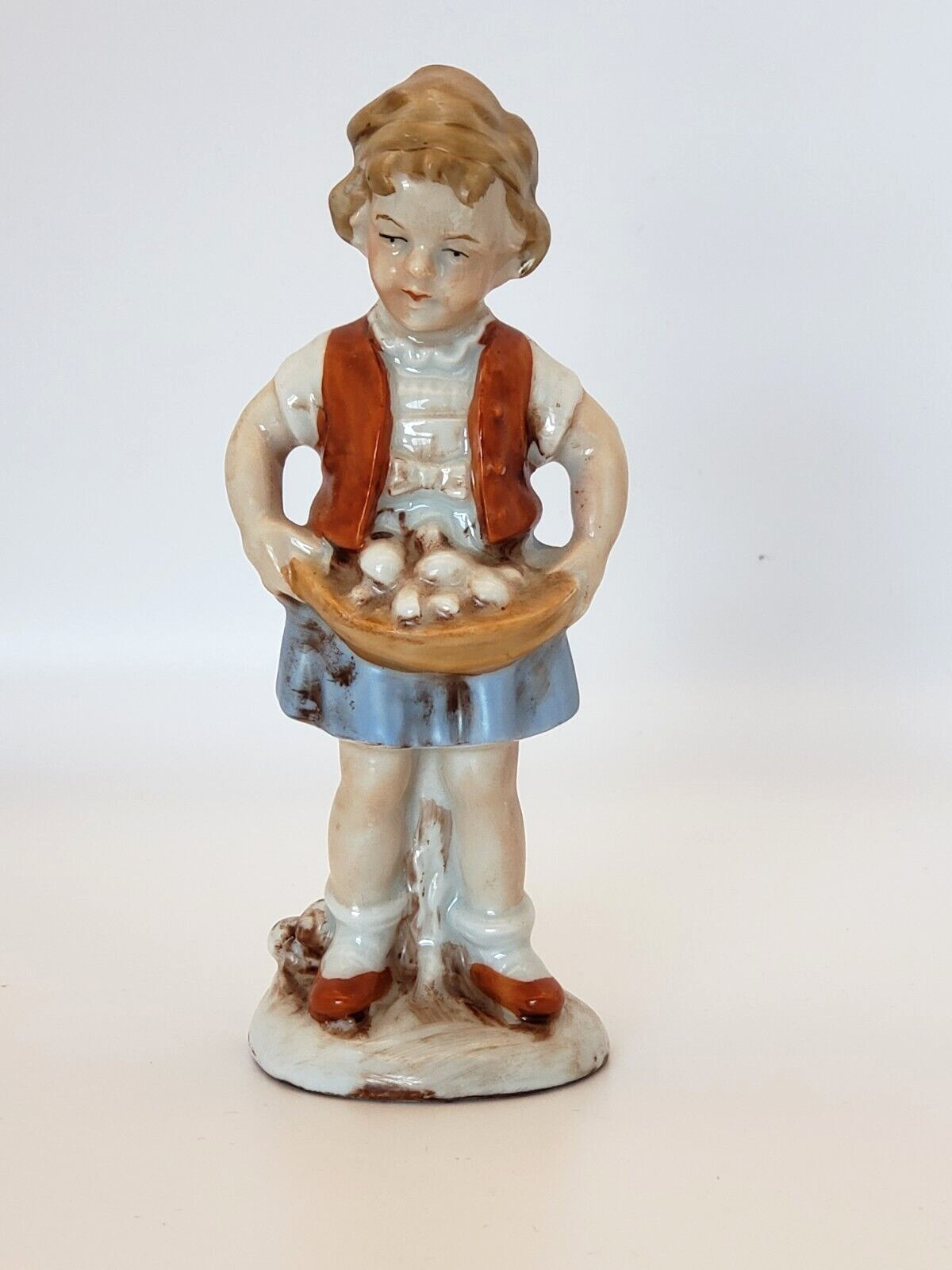 Vintage east Germany porcelain Figurine girl gathering Mushrooms