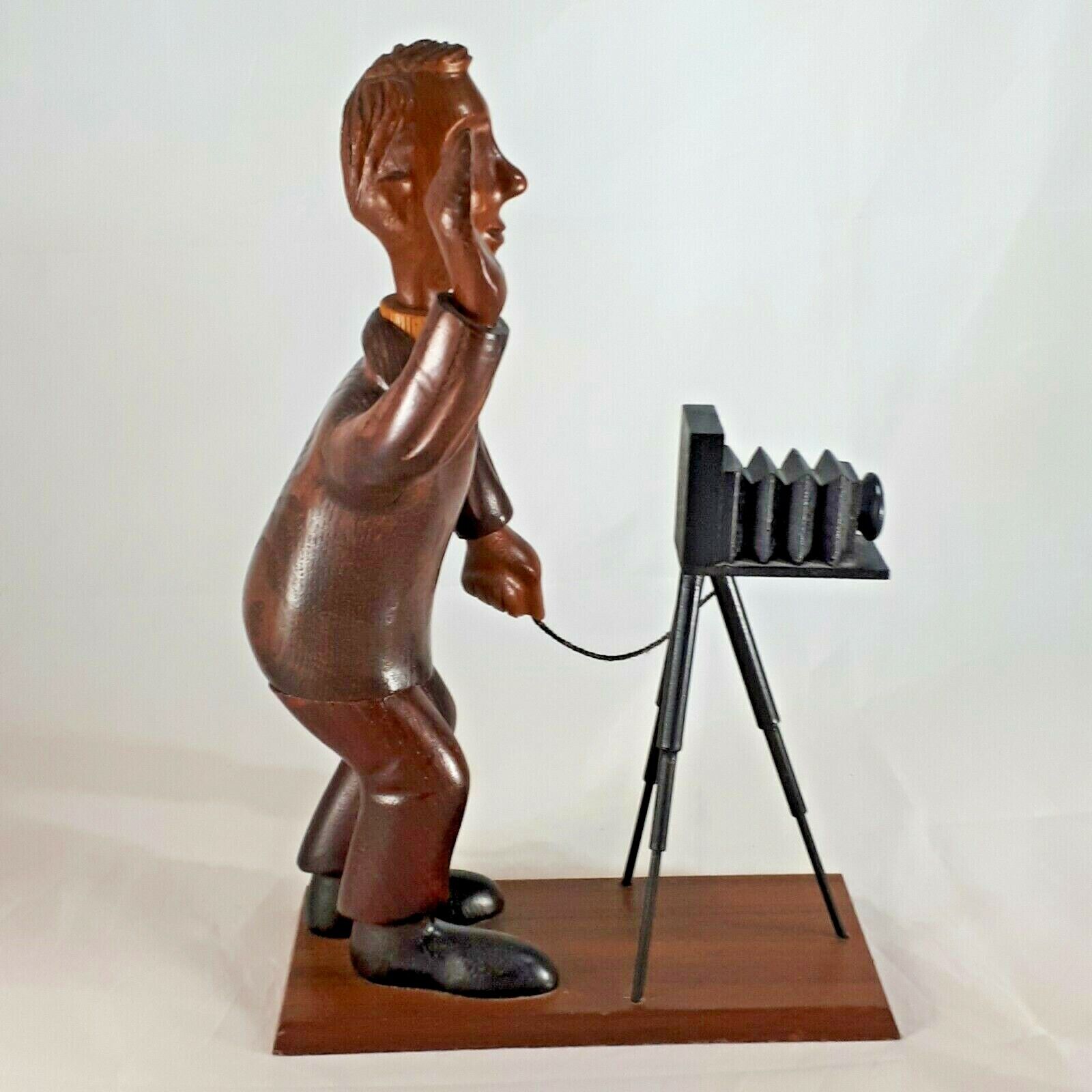Vintage Hand Crafted Talarico Wood Photographer Figurine Hand Carved Woodenware 