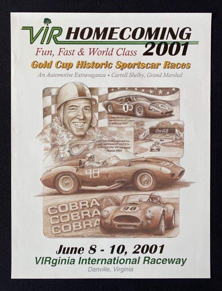 2001 Virginia International Raceway VIR Homecoming Poster CARROLL SHELBY COBRA