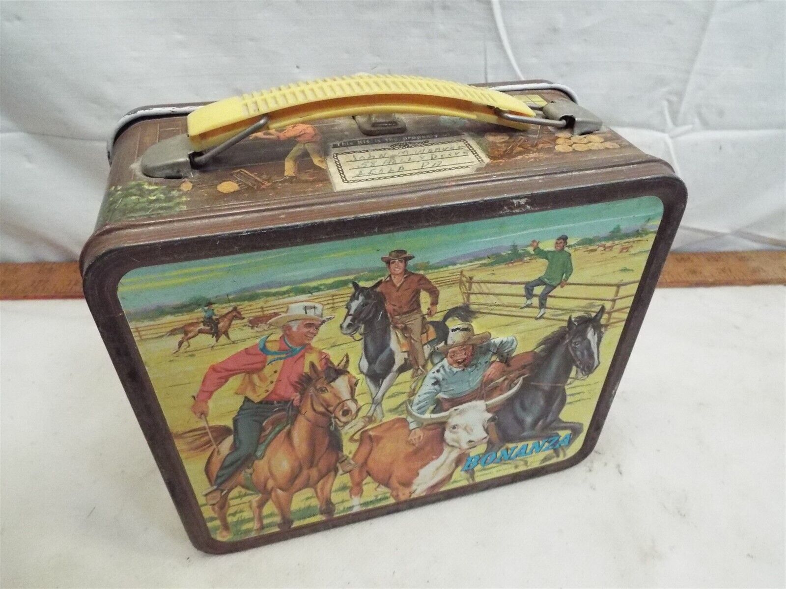 1970s Bonanza Lunch Box Lunchbox NO Thermos Litho Metal Aladdin NBC Western