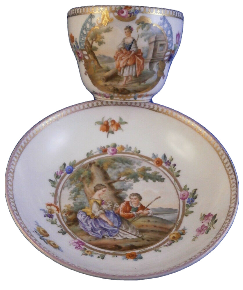 Antique 19thC Porcelain Scenic Cup & Saucer Porzellan Tasse Scene German Germany
