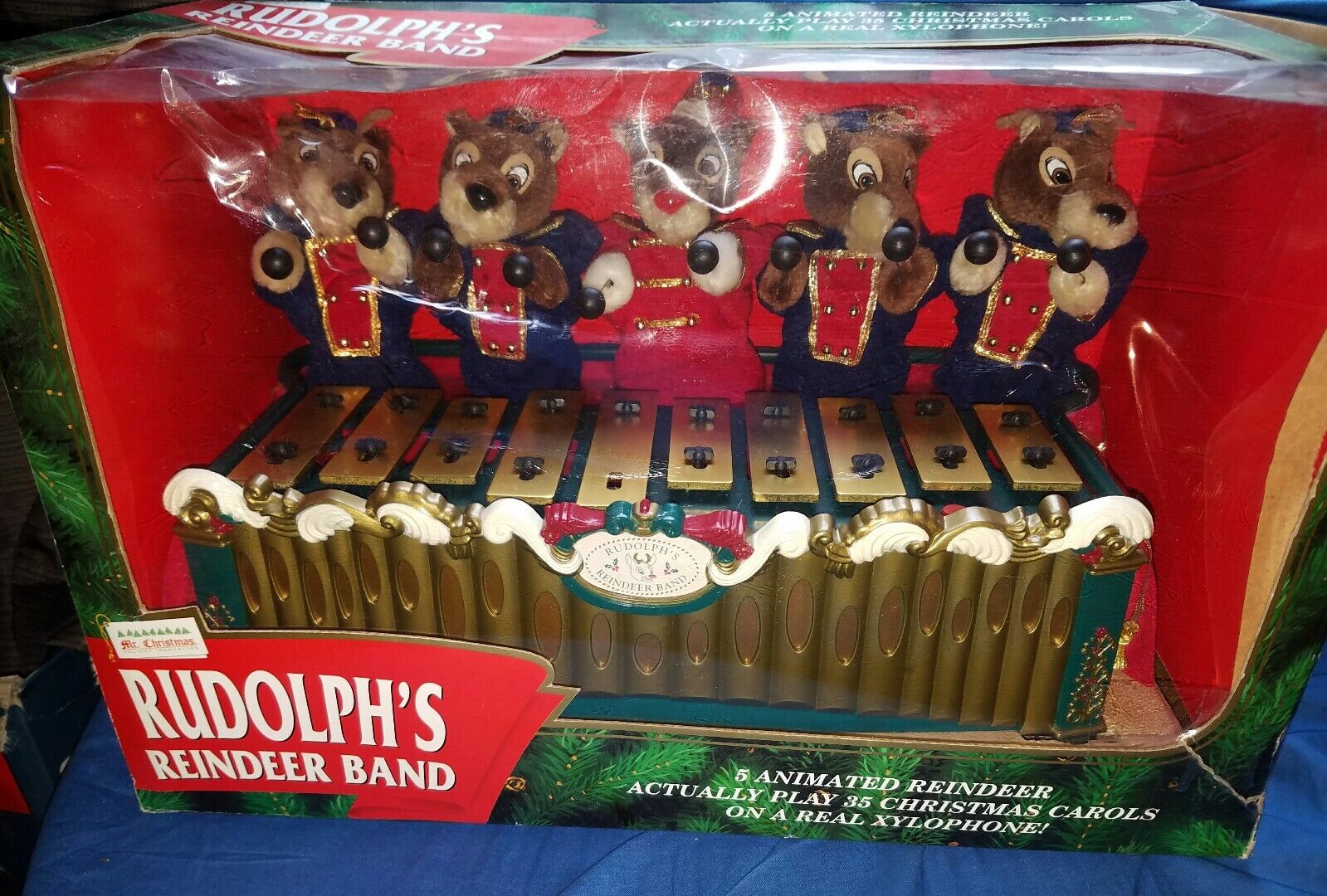 🎄 Mr Christmas Rudolph\'s Reindeer Band Animated Reindeer playing on Xylophone 