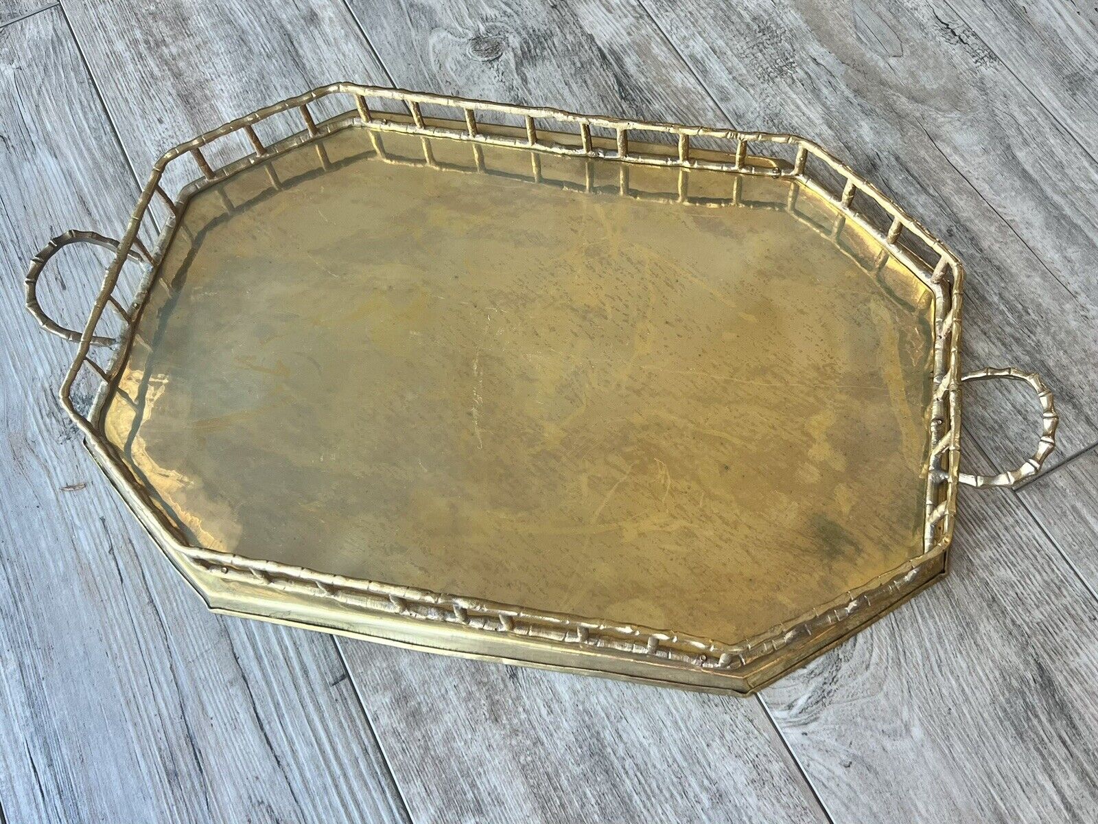 Vintage Hollywood Regency Faux Bamboo Brass Tray