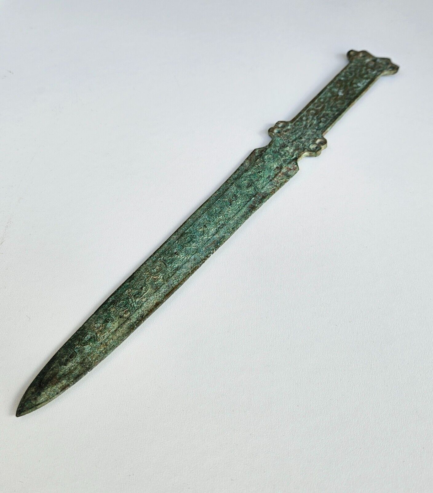 Antique Chinese Bronze Double-edged Sword with Patterns