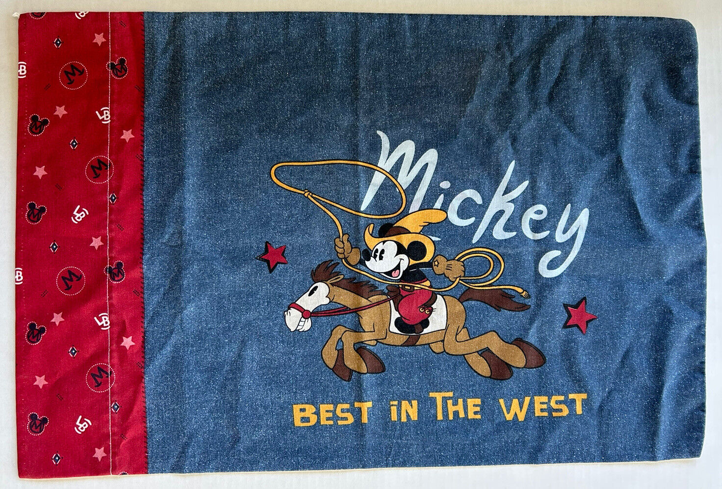 Vintage Disney Mickey Mouse Cowboy Western Pillowcase Lil Buckaroo