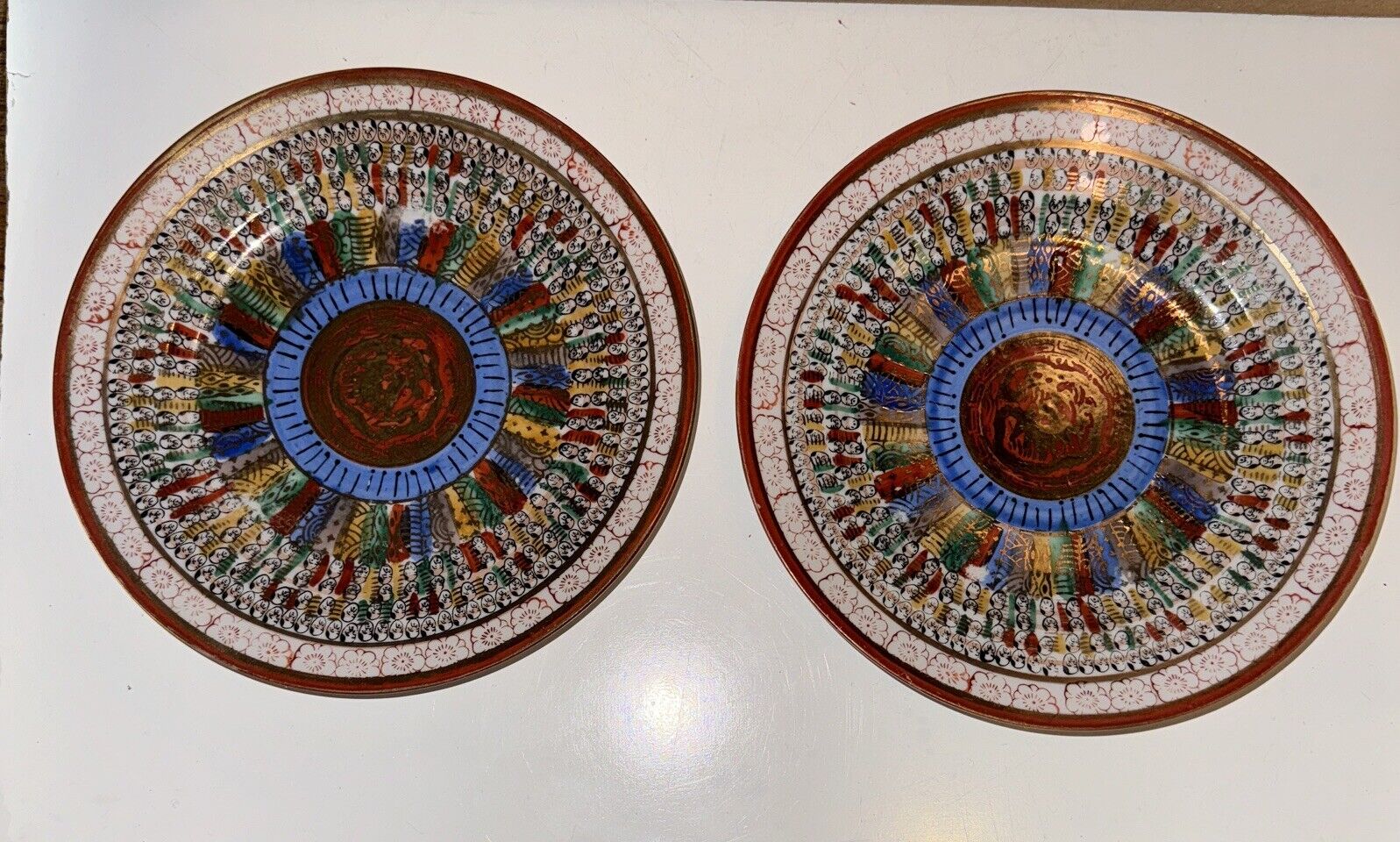 Lot Of 2 Vtg Japanese Handpainted 1000 Thousand Faces Plate, 7 1/4”