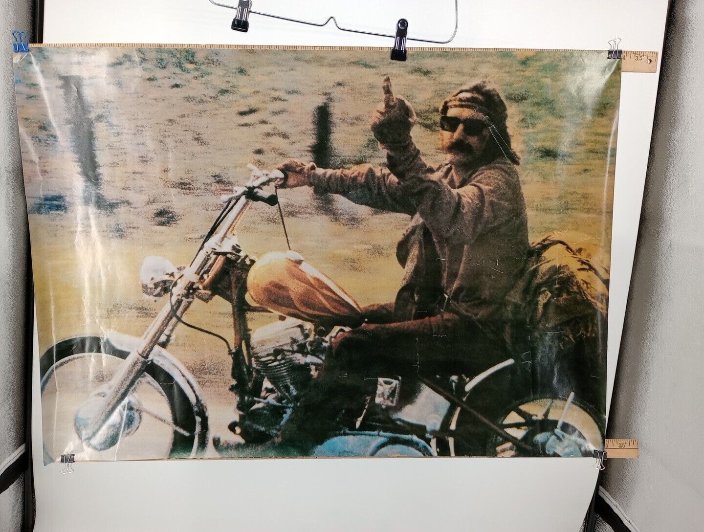 Vtg EASY RIDER  1969 MOTORCYCLE CHOPPER  POSTER Dennis Hopper Flipping  The Bird