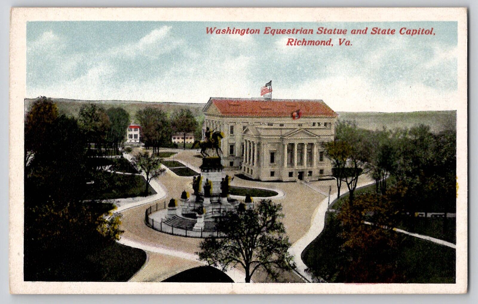 Washington Equestrian Statue State Capital Richmond VA Postcard c1920's
