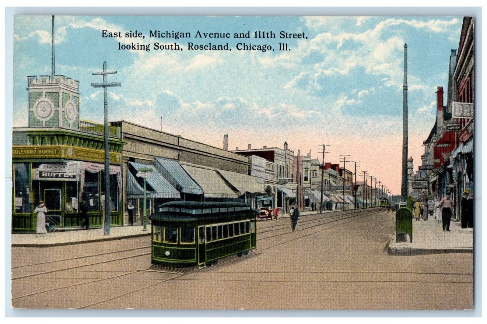 c1910s East Side Michigan Ave, 111th Street Looking Chicago IL Unposted Postcard