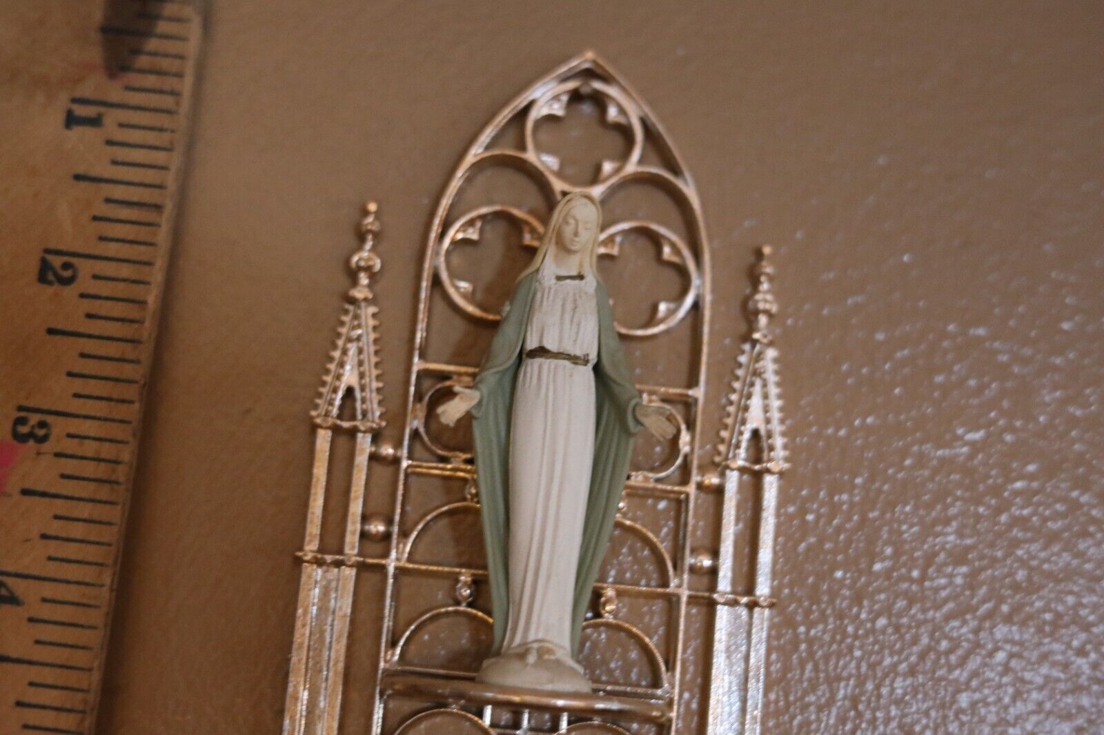 Vintage mother Mary holy water wall holder