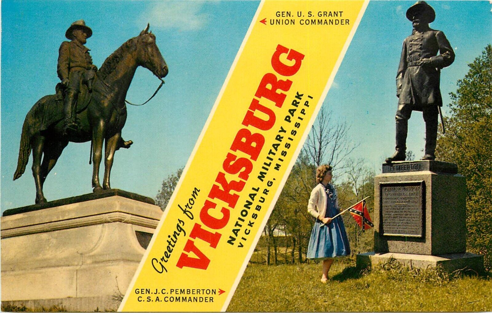 c1950s JC Pemberton Confederate Monument, Vicksburg, Mississippi Postcard